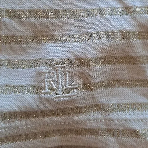 NWT LAUREN Ralph Lauren Metallic Gold Cream Stripe Top Size Small - Picture 6 of 6
